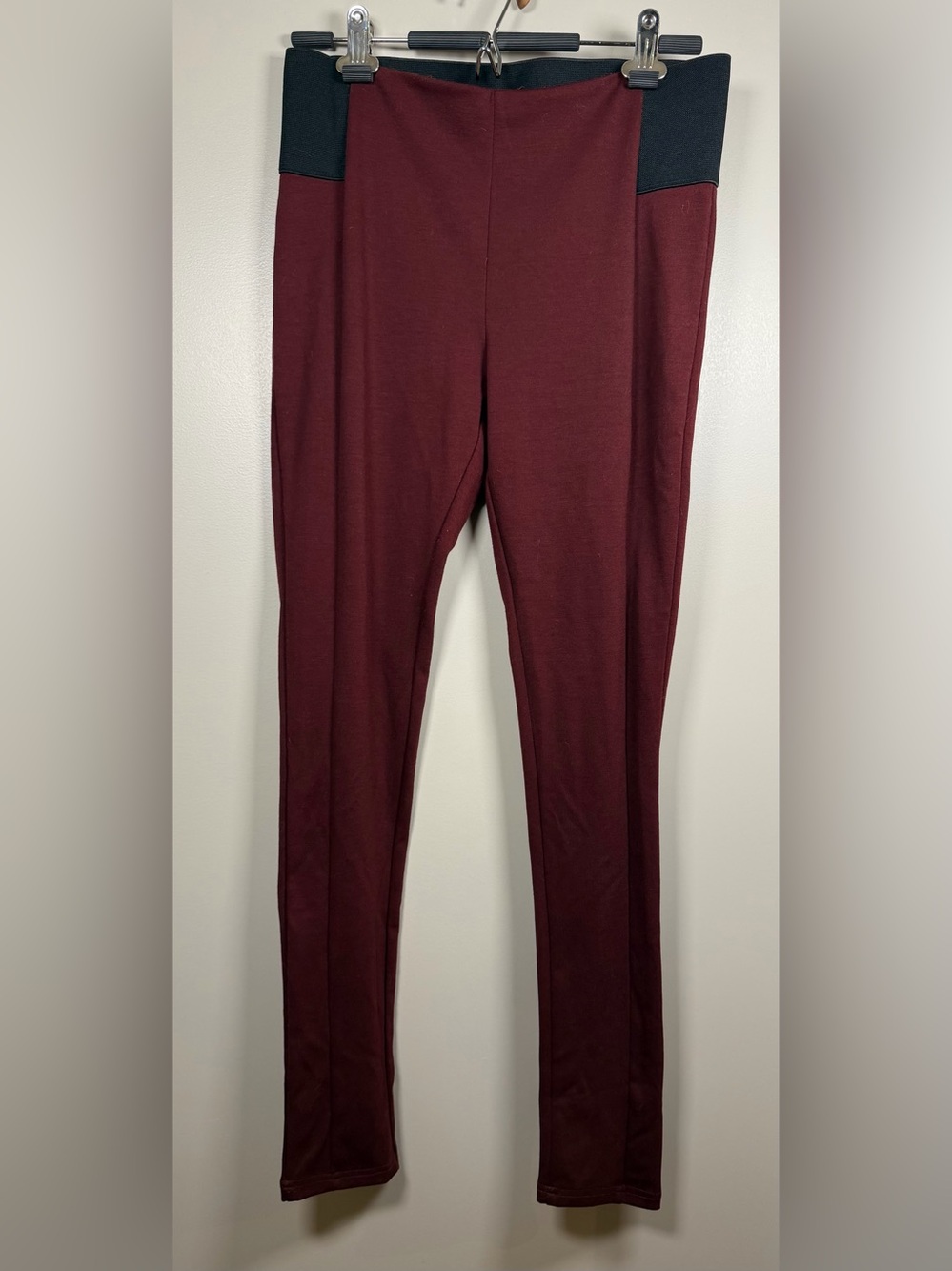 Cotton On | Burgundy Hi Rise Front Seam Skinny Slacks Size L Black Elastic Waist